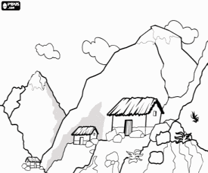 Coloriage Paysage de haute montagne avec des sommets enneigÃ©s et des ...